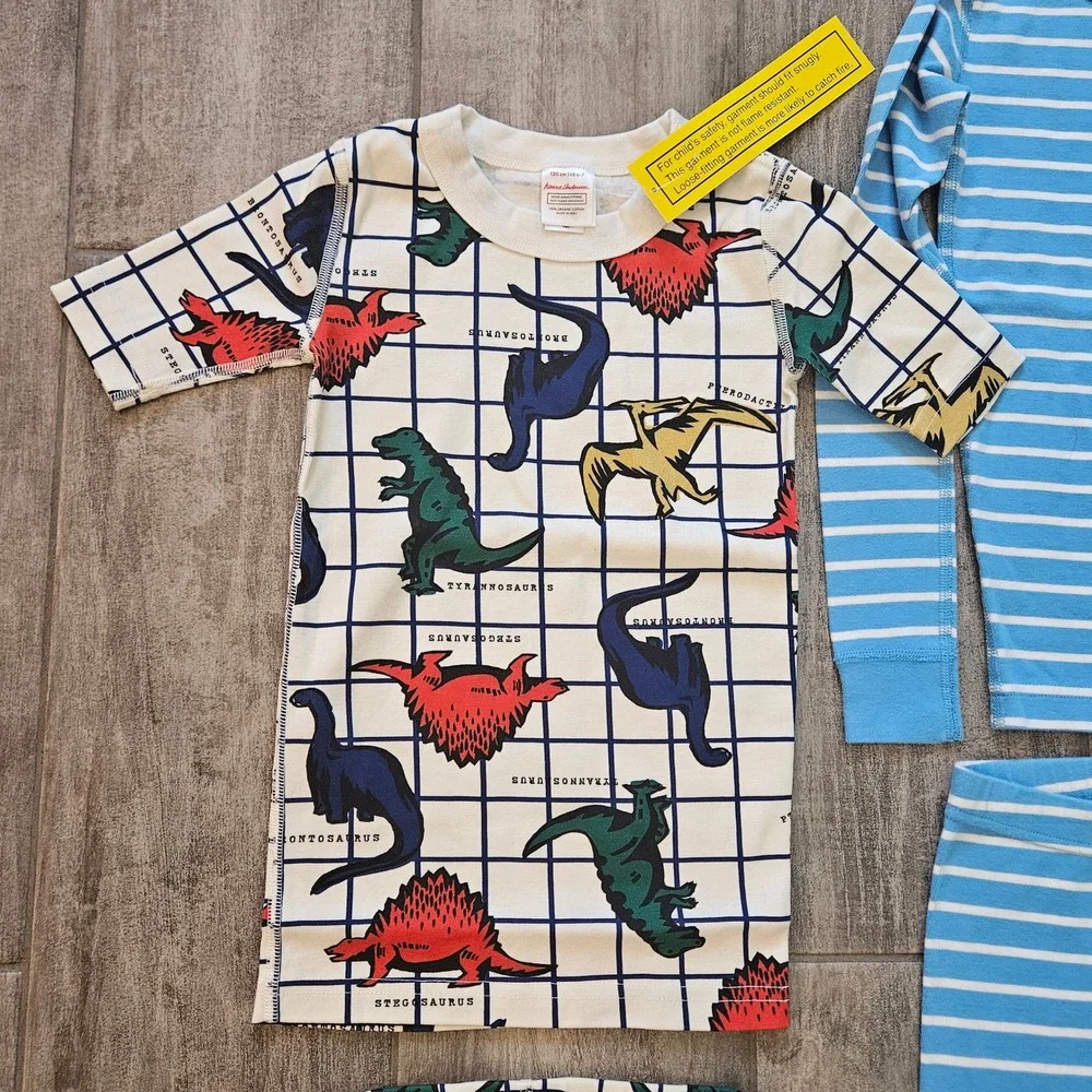 Hanna Andersson Pajama Set Kids 6-7 NEW Dinosaur Stripe Organic Cotton Sleep